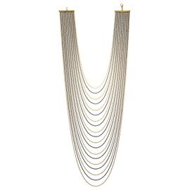 COOLSTEELANDBEYOND Black Gold Long Statement Necklace Waterfall Multi-Strand Ball Chains Pendant, Dress Prom Party