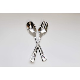 Plastic Silver Disposable Large Fork and Spoon Serving Set