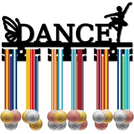 CREATCABIN Dance Medal Holder Display Medal Hanger Rack Dancers Gymnast Medal Display Stand Acrylic Wall-Mounted with 12 Separate Hooks Hang 0ver 40+ Medals for Dancers Gymnasts Black 11.4×5.1inch