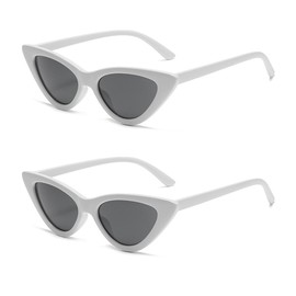 Ridering Retro Small Narrow Vintage Cat Eye Sunglasses for Women Plastic Frame UV400 Protection Retro Sunglasses, 2 White, One Size