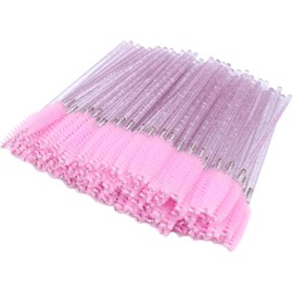 Varitas de pestañas desechables para pestañas, aplicadores de maquillaje, bobinas de cejas, cepillos para extensiones de pestañas, 100 pinceles de cristal (rosa)