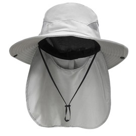 NPQQUAN Sun Hats for Men Women with Neck Flap UPF 50+ UV Protection Wide Brim Bucket Hat Safari Hiking Fishing Hats Lightgrey（Neck Flap）