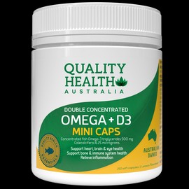 Quality Health Australia Double Concentrated Omega + Vitamin D3 250 Mini Capsules