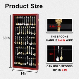 COMSREV 60 Souvenir Tea Spoon Display Case Collection Collector Rack Wall Mount Wooden w/98% UV Acrylic Door Lockable(60 Spoons-Cherry)