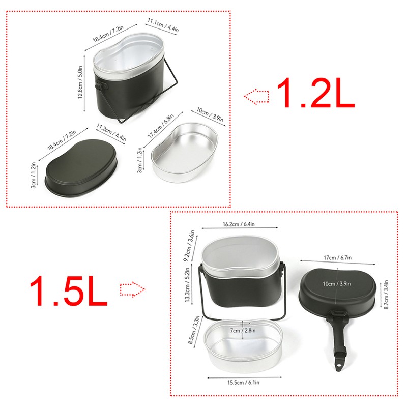 1.5L Outdoor Military Canteen Mess Tin Kit Camping Cookware Lunch