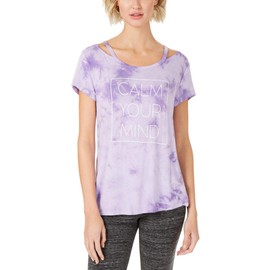 Ideology Womens Calm Your Mind Cold Shoulder Graphic T-Shirt, Frosted Lavender, Medium
