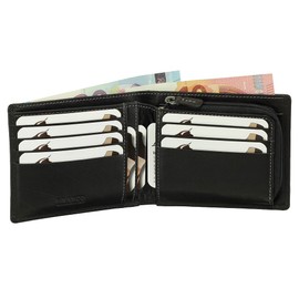 Luxury Leather Wallet Coin Compartment with Zip 12 cm Various Colours Black, Brown, Cognac, black, Modern