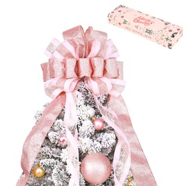 Christmas Tree Topper Bow with Streamers,48x13 Inches Large Toppers Bow for Xmas Home Decor,Rose Gold Polyester Decorative Bow for Christmas Decoration (Rose Gold)