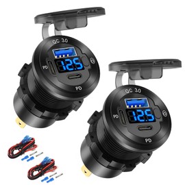 12V USB Auto Steckdose Rund USB C 12V Steckdose, 3-Port Marine USB Schnellladegerät Wasserdichte Zigarettensteckdose USB Ersatz Aluminium mit Schalter & Voltmeter, Geeignet für Boot Golf Cart Motorrad