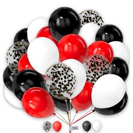 Balloons 30 Pack 12 Inch Balloons Red Black and White Balloons with Black Confetti for Birthday Decorations Plain Round Balloons Party Latex Balloons for Baby Shower Engagement Wedding.