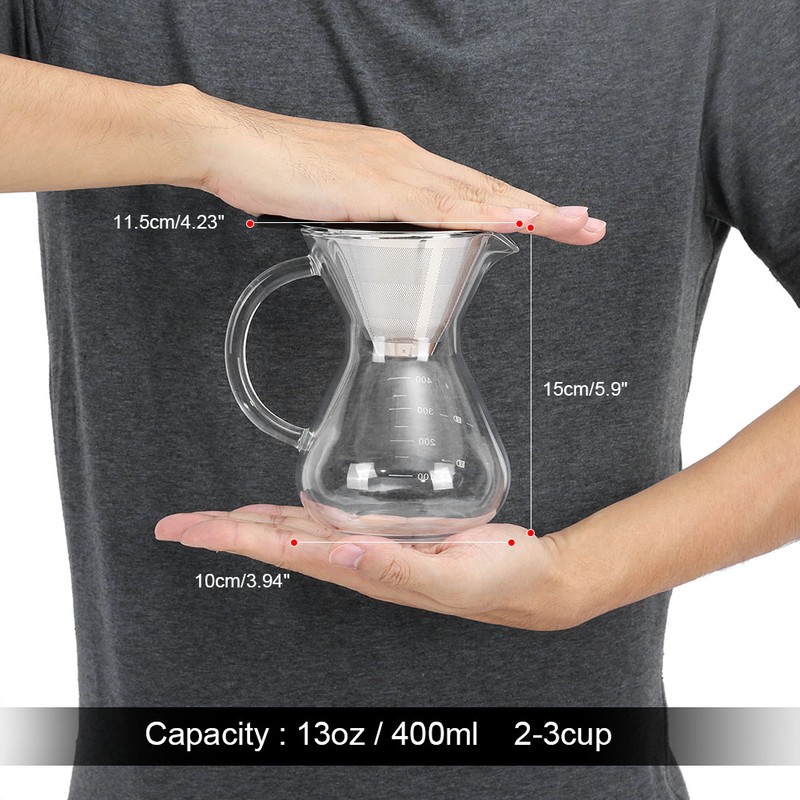 400ml Glass Hand Drip Coffee Maker Filter Pot with Scale