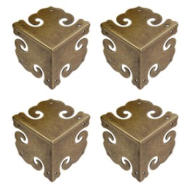 MY MIRONEY 4PCS Brass Furniture Corner Protector Decorative Box Corner Protector Hollow Cloud Pattern Antique Hardware Desk Edge Corner Guard with Nails, 1.38" x 1.38" x 1.38"