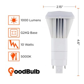 GoodBulb 13 Watt Replacement Vertical LED Plug-in Light Bulbs | Commercial 10 Watt Type B 4 Pin G24Q Base 5000K Daylight | High Output 1000 Lumens | 140° Beam LED PL Light Bulbs | 10 Pack