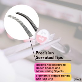 Multi-Use Diamond Tweezers Fine Pointed Serrations for Jewelers Gemologist Gem Grading Stainless Steel Tool with Ribbed Gripping Surface to Hold on to for Men Women Arthritis Hands (4.5" Curved)