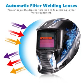 Auto Welding Mask, Solar Auto Darkening Welding Helmet Large View Welding Helmet DIN 9-13 Arc Tig Mig Helmet with 5 Protectors