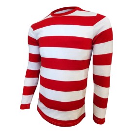 Boots and Brothers Mens Red & White Striped T-Shirt Costume Shirt Where's Waldo Wenda Pirate - 2XL