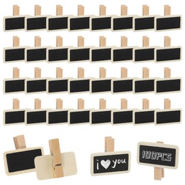 Mini Boards for Labelling, Pack of 100 Wooden Clothes Pegs, Mini Boards with Clip Chalkboard Clips, Blackboard Clips, Small Clips for Photos Hanging, Memo Notetaking Food Label