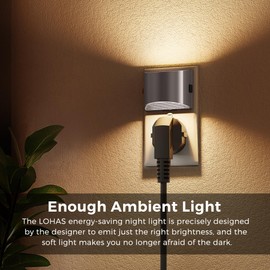L LOHAS LED Night Lights Plug into Wall, Dimmable Night Light with 3 Level Brightness, 3000K Soft White, 2 Pack, Grey