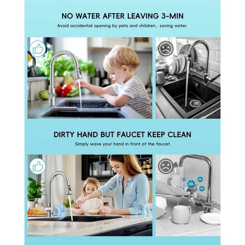 AJO BEND Touchless Kitchen Sink Faucet with Pull Down Sprayer,