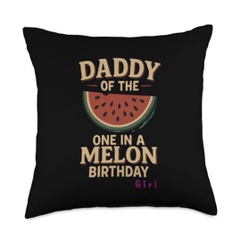 Funny Watermelon Daddy of One in A Melon Birthday Girl Throw Pillow