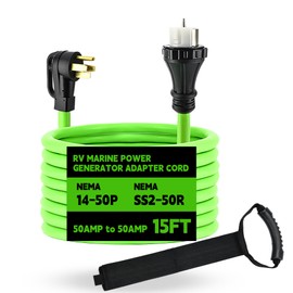 NEMA 14-50P to SS2-50R 15FT Generator Extension Cord 125/250V 50 Amp 14-50P Male Connector to SS2-50R Twist Lock Female RV Connector for RV EV Camper Generator