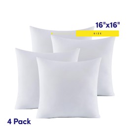 Sweet Home Collection Set-Cushion Inserts for Decorative Throw Covers Soft & Supportive Pillows for Couch, Sofa, Bed, or Chair, 4 Pack - 16" x 16", White 4 Count