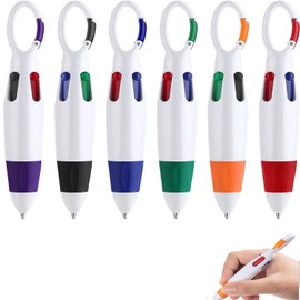 CAVLA 6 Pack 4-in-1 Ballpoint Pens, Multicolor Retractable Shuttle Pens, Buckle Keychain on Top Medium Point, 4 Color Ink Pens Multicolor Pens for Office School Supplies Students Gifts Party Gifts