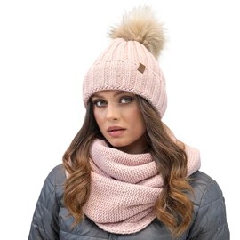 VIVISENCE Winter Women's Hat with Bobble Perfect Fit Warm Bobble Hat Soft Warm Yarn with Antistatic Fleece Lining Ideal for Autumn and Winter Model 70100, pink, Unit size