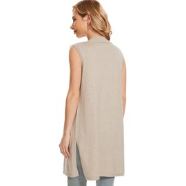 Moss Rose Long Vest for Women Sleeveless Lightweight Open Front Cardigans Ribbed Knit Outwear with Pockets Khaki L
