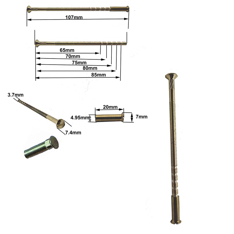 M4 x 90mm Brass Slotted Bolt and Carriage Dead Sleeve
