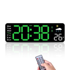 aichilra Large Digital Wall Clock, 13 Inch LED Wall Clocks with Remote Control, Adjustable Brightness Countdown Clock with Date/Time/Humidity level/Temp Display for Home, Gym, Office