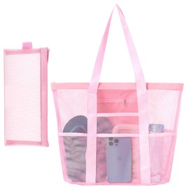 BACH AND BOUJEE Pink Beach Bags for Women Waterproof Beach Tote Bag with Zip Pocket Reusable Grocery Bags for women Tote Bags for Traveling