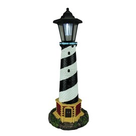 World Of Wonders Guiding Light Black and White Solar LED Outdoor Lighthouse Statue