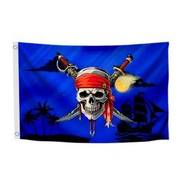 3x5 Feet Pirate Polyester Flag with 2 Grommets - Pirate Ship Flag Cross Knife Flags for Indoor or Outdoor - Pirate Single Sided Flags Skull and Crossbones for Garden Yard Lawn Patio House