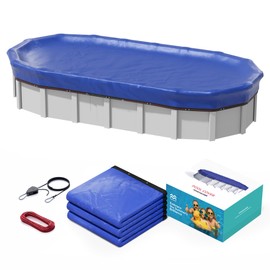 POOLHACKER 16x32 FT Oval Pool Cover – 420D Extra Thick Winter Pool Cover for Above Ground Pools, 4 Ft Overlap with Pulley & Cable