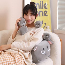 PEACH CAT Elephant Stuffed Animals 1 Mommy 15.7" Plushies with 4 Cute Babies Inside, 5 Pieces Plush Toys Set Gifts for Kids Grey