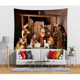 BELECO Jesus Nativity Tapestry Backdrop Wall Hanging Christian Photographic Background Jesus Wall Decor Jesus Tapestry Wall Hanging Wall Art Bedroom Living Room Home Decor Xmas Party Wall Decor