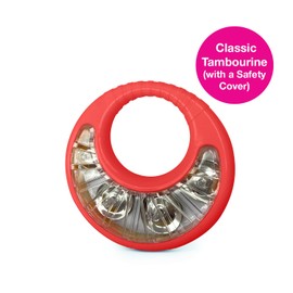 Edushape Classic Tambourine for Kids, Red - Percussion Musical Instrument Baby Tambourine for Toddlers 1-3, Kids Tambourine Fun Tummy Time, Fine Motor, Auditory and Visual Sensory Development