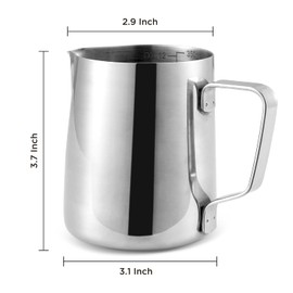 Neretva Milk Frothing Pitcher 12 oz Milk Hand Held Frother Steamer Pitcher Jug Cup, Stainless Steel Steaming Pitcher, Latte Art Steaming Pitcher, Espresso Machine Accessories, Barista Tool (350ML)