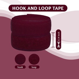 3/4 inch Burgundy Sew on Hook and Loop Tape Non-Adhesive 1 Yd Thin Nylon Heavy Duty Strips Sewing Fastening Fabric Fastener Interlocking Set for Military Form Bags Clothes Shoes Backpacks DIY Craft