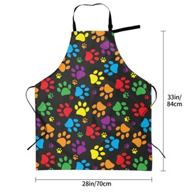 Hysing Colorful Dog Paw Print Cooking Apron For Women Men With Pockets,Colored Dog Footprint Oxford Cloth Kitchen Apron With Adjustable Neck For Home Waitress Chef Baking/Bbq Waterproof 28x33 Inches