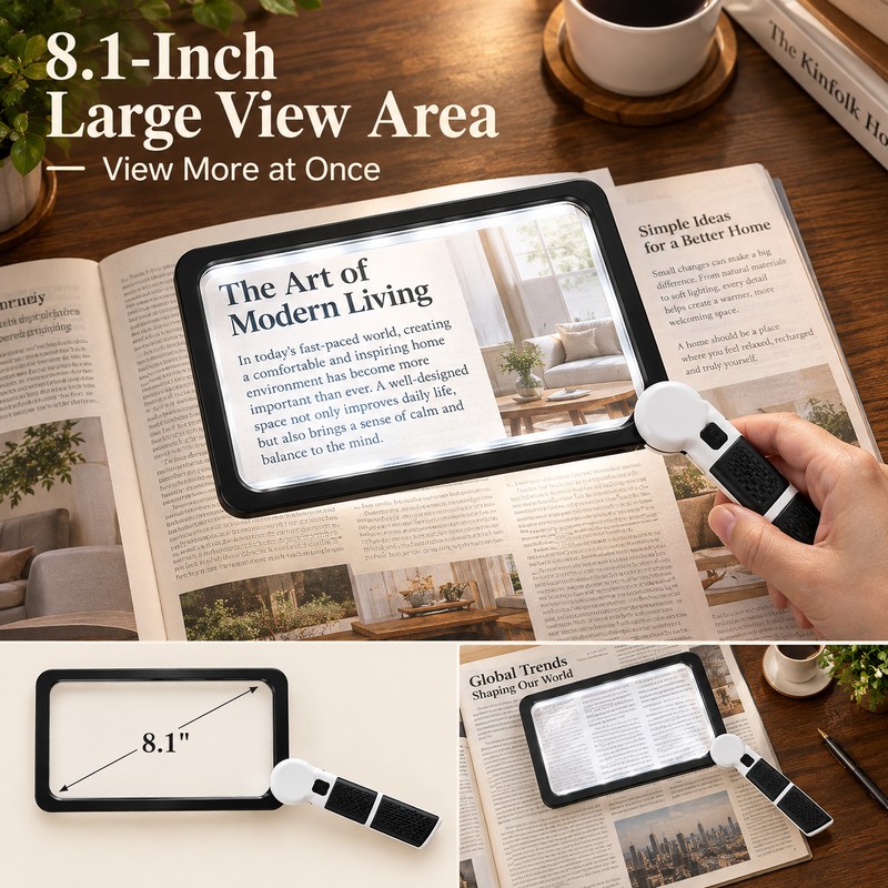 5X Handheld Magnifying Glass for Reading – Large Rectangle Lens