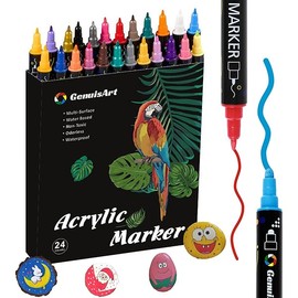 24 Colors Acrylic Paint Pens, Acrylic Paint Markers Dual Tip, with Dot Tip and Fine Tip, Acrylic Markers for Rock Painting, Wood, Canvas, Fabric, Paper, DIY Crafts Making Art Supplies (24)