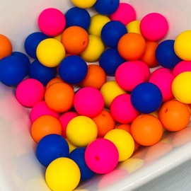 Silicone 12mm (80 count) or 15mm (60 count) Rainbow Bead Mix Hot Pink Royal Blue Orange Yellow - Size: 12mm