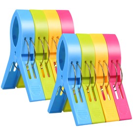 URAQT Beach Towel Clips, 8 Pcs Large Laundry Clip Towel Pegs, Bright Color Plastic Quilt Clips for Sunbeds, Sun Loungers, Pool Chairs, Laundry