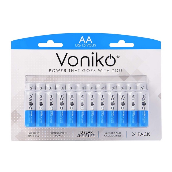 Voniko - Premium Grade AA Batteries - (24 Pack) - Alkaline Double A Battery - Ultra Long-Lasting, Leakproof 1.5v Batteries - 10-Year Shelf Life
