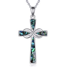 VENACOLY Cross Necklace 925 Sterling Silver Abalone Cross Pendant Infinity Cross Necklaces Christian Jewellery Gifts For Women Man Lover