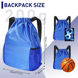 Lychico Waterproof Drawstring Bags, Swim PE Backpack Bag for Men & Women, Sports Gym, Travel, Swimming, Beach, Large Daypack, Blue