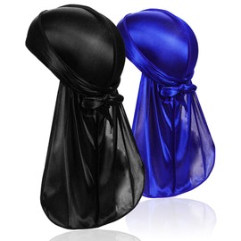 Pack of 2 Silky Durag for Men, Premium Satin Do Rags Doo Rags with Long Tail for 360 Waves