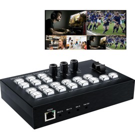 Live Streaming Video Mixer, 4 HDMI 4 Channel Input Video Switcher 2 Output HDMI Switcher, Support 1080P@60Hz, HDCP 1.4, Digital Audio Mixer Professional Streaming